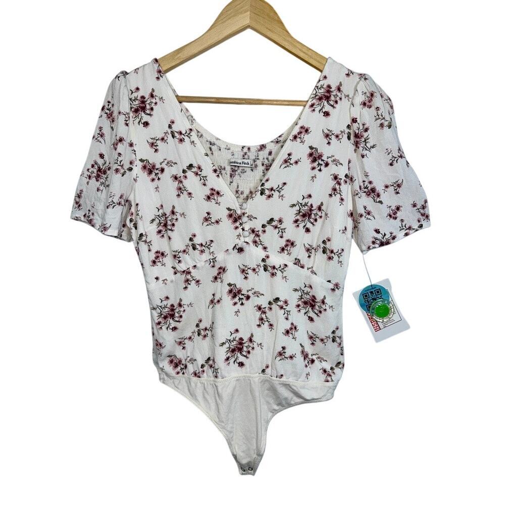 Abercrombie & Fitch White Pink Green Floral Smocked Bodysuit Top Womens Size S